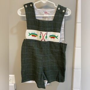 Silly Goose Hand Smocked Fish Romper / Size 24m / EUC